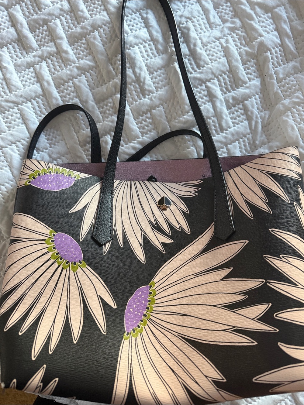kate spade Black Tote with Pink and Purple Daisy Print